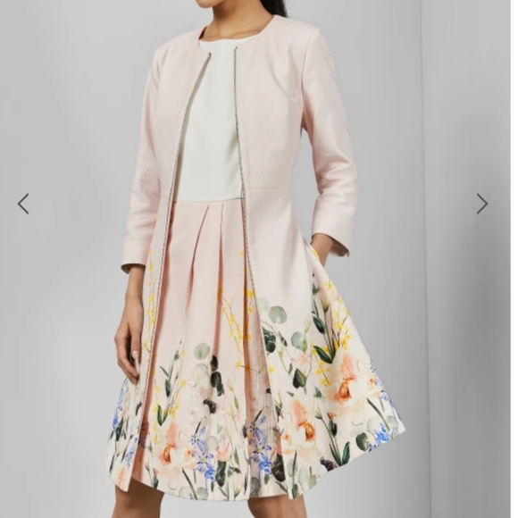 🍒NWT🍒 TED BAKER PALE PINK TEXTURED DRESS COAT - Picture 2 of 10